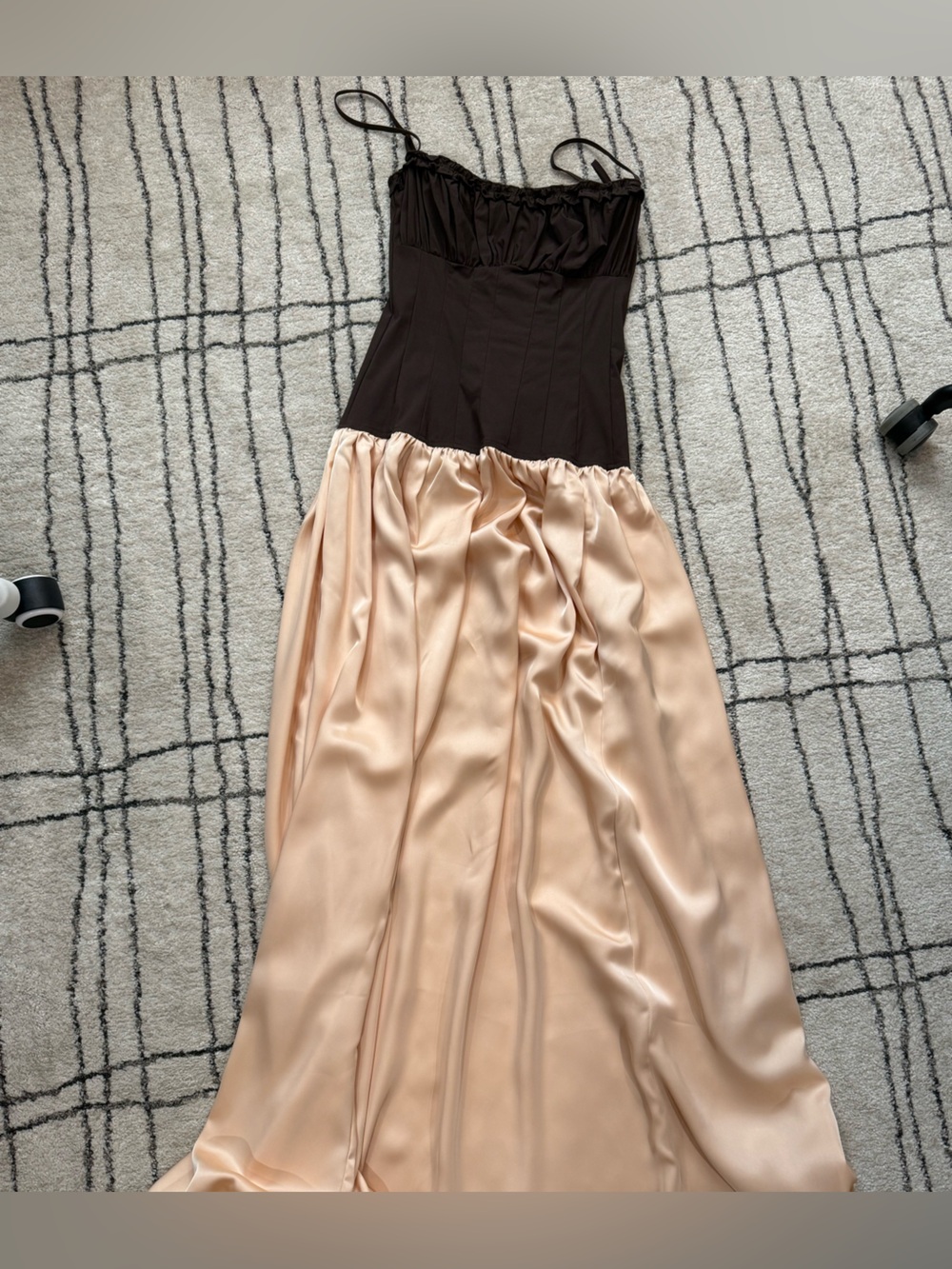 WeWoreWhat Satin Maxi Dress in Blush with Brown Corset Top